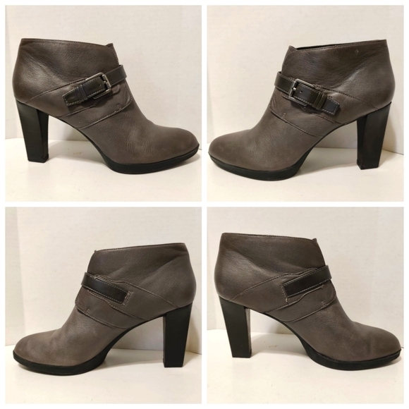 FRANCO SARTO Inkwell‎ Grey Leather Heel Booties Buckle Women's 8.5 Shoes - Picture 2 of 13